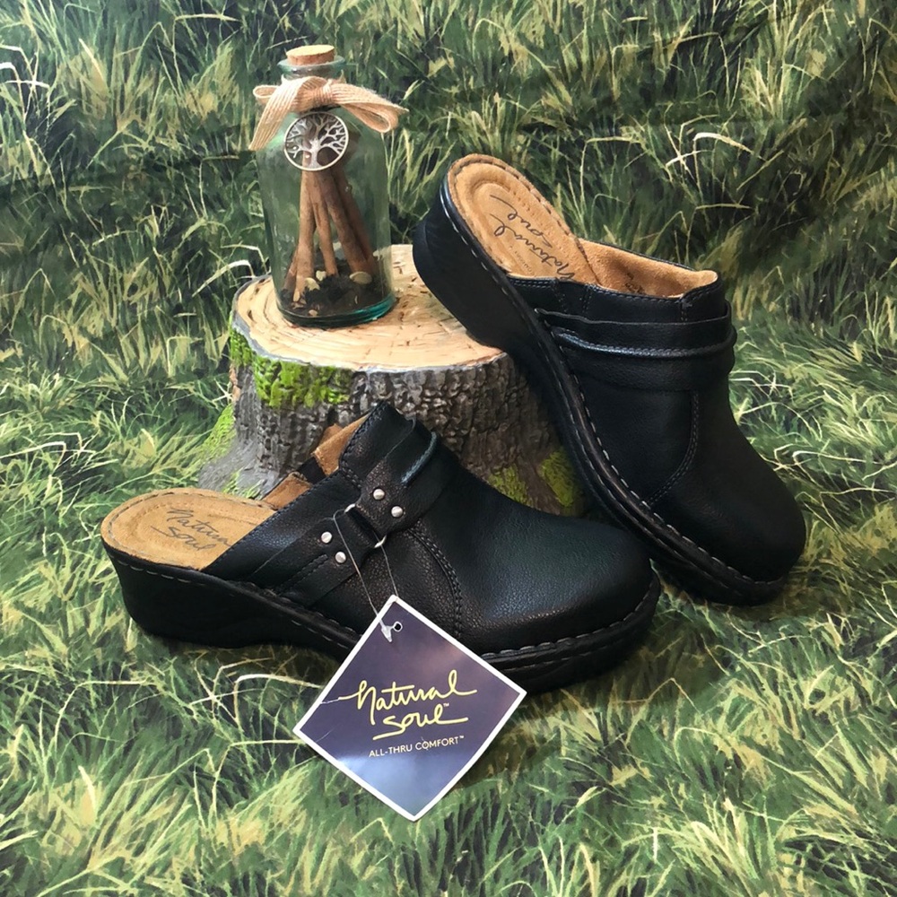 Natural Soul Black Mule Clogs Size 8W